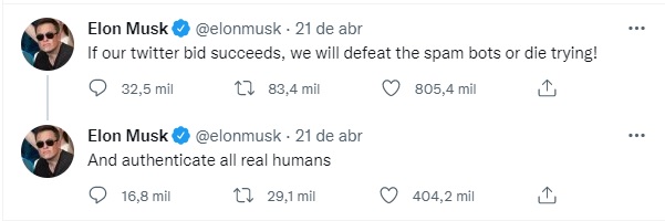 postagens de elon musk a respeito do Twitter