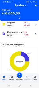 Print tela do aplicativo GranaMap sobre saldo